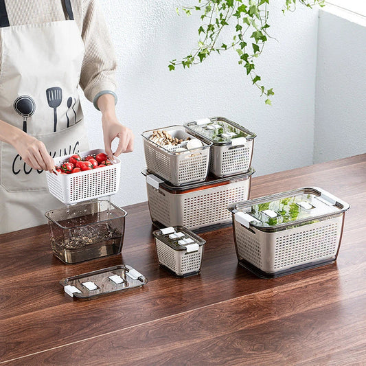 Premium food preservation containers for large capacity refrigerators, featuring customisable partitions, easy-to-clean design, and durable construction.