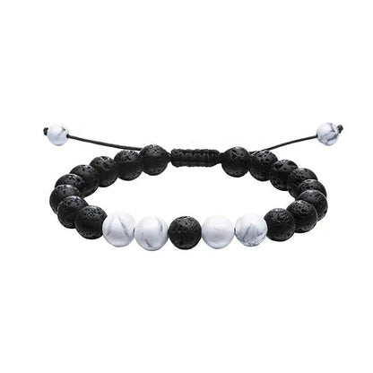 Matte black agate beads and tiger eye couple bracelets with geometric design
