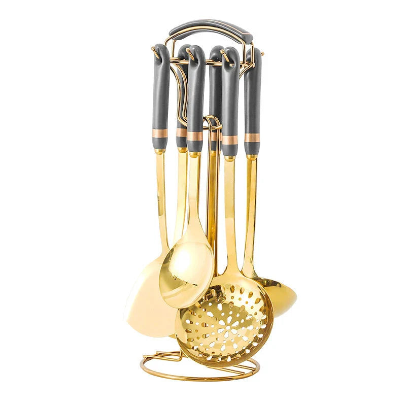 Premium seven-piece stainless steel kitchenware set with ceramic handles in various colours