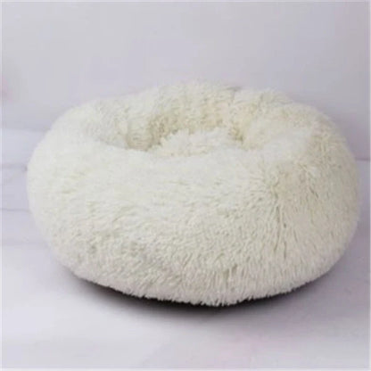 Cosy round plush cat mattress for winter warmth, available in various colours and sizes