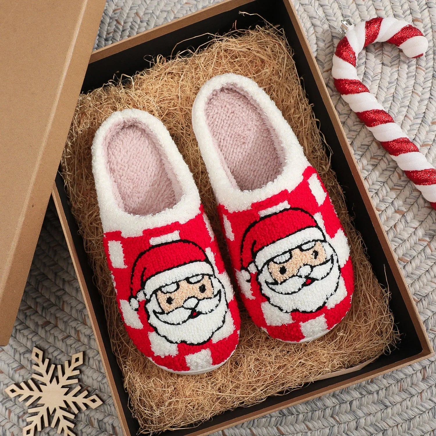 Cosy Christmas tartan slippers with plush, snuggly materials and non-slip soles for comfortable indoor wear