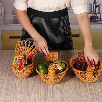 Deer-shaped rattan fruit basket for fresh produce storage