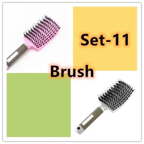 A premium hair brush with a sleek design, featuring soft bristles and a rounded massage function for healthy, detangled hair