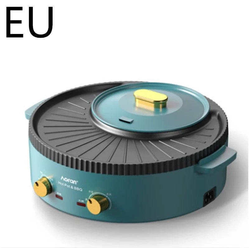 Green multifunctional roasting-shabu one-piece pot with 1400W power