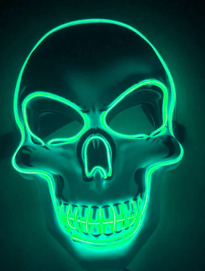 Spooktacular LED Skeleton Mask in a variety of vibrant colours, featuring four lighting modes for the perfect eerie ambiance