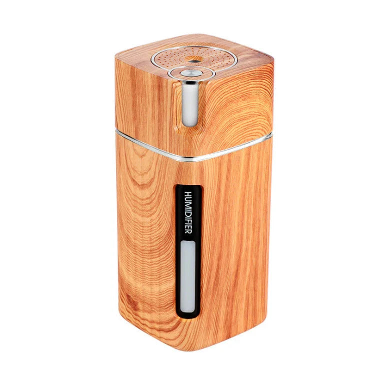 Premium wood grain aroma humidifier with LED lighting and essential oil diffuser function