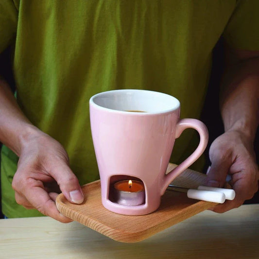 Versatile ceramic mug with built-in hot pot for making delicious desserts and drinks