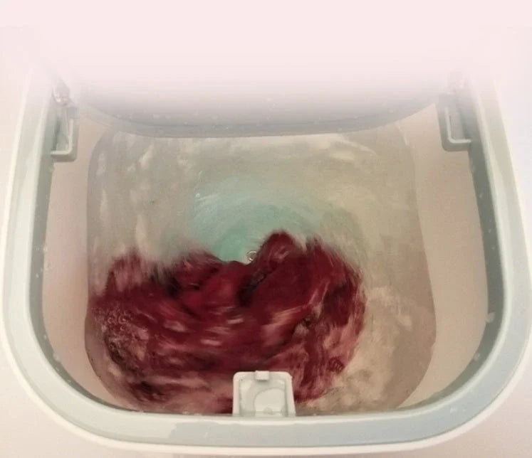 Compact ultrasonic mini washing machine with blue, white, and red colour options