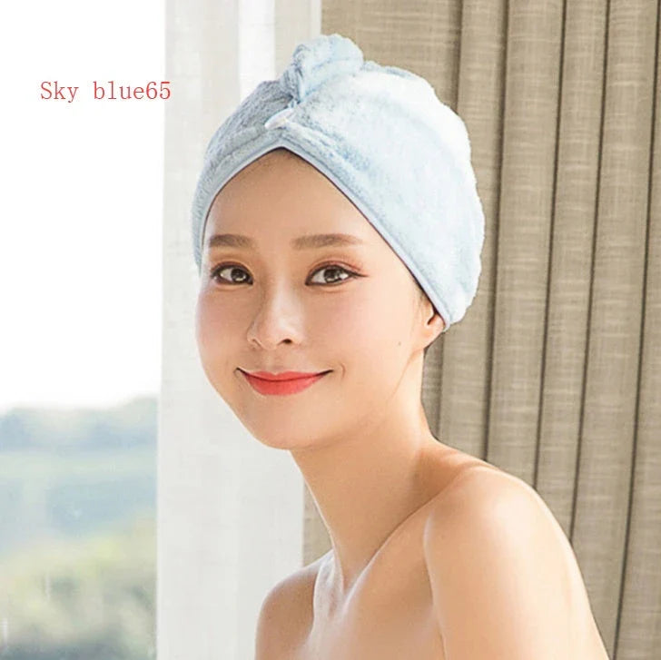 Luxury microfibre hair drying cap with absorbent and quick-drying properties, available in various colours