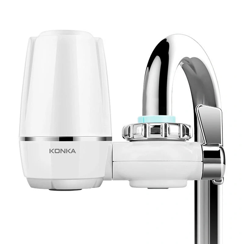 White kitchen tap water purifier with ceramic cartridge and universal adapter