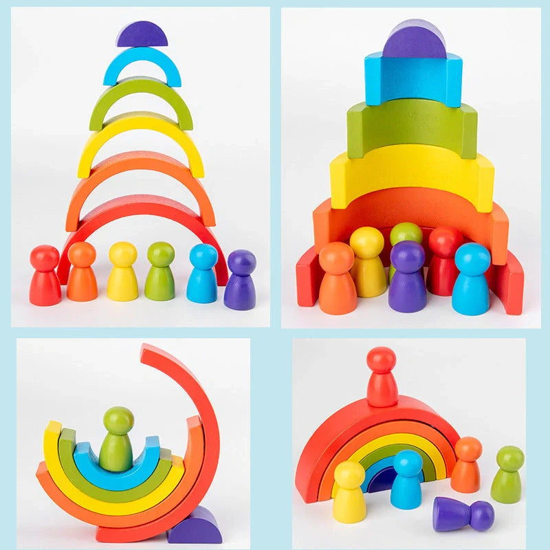 Eco-friendly wooden rainbow arched building blocks for creative and safe play