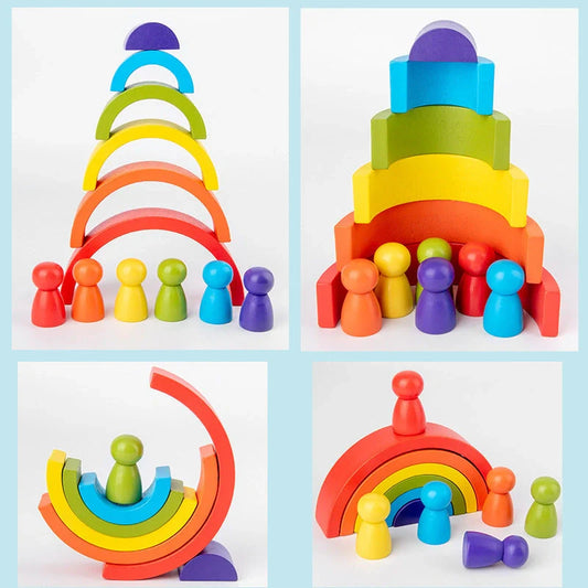 Eco-friendly wooden rainbow arched building blocks for creative and safe play
