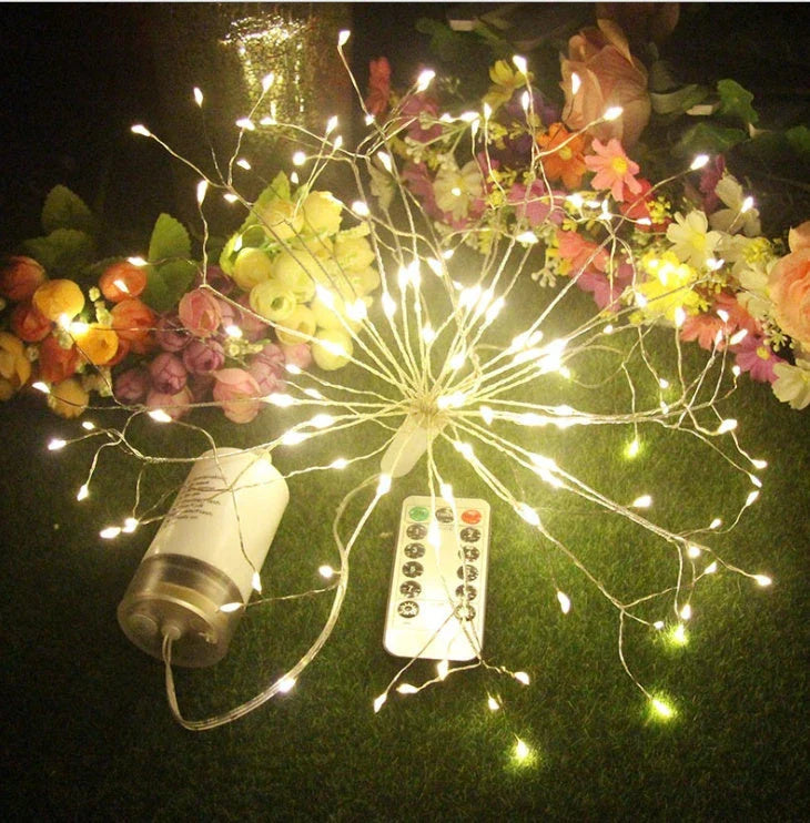 Enchanting copper wire fireworks lights with a dazzling array of colors, perfect for festive celebrations and holiday decorations
