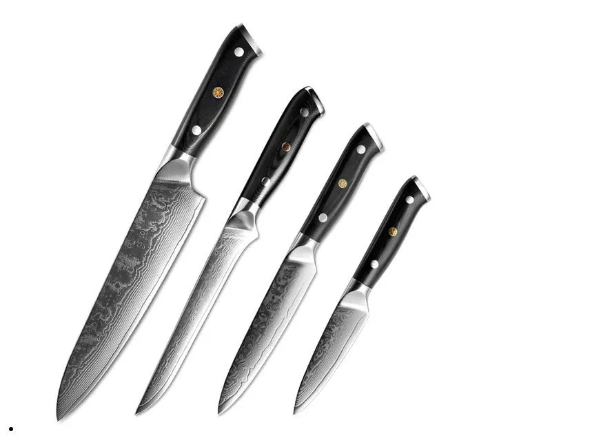 Premium Japanese Damascus steel kitchen and fruit knife set with G10 handle