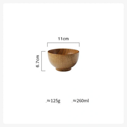 Handmade Japanese style wooden bowls in three sizes for rice, soup, and salad