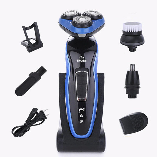 4-in-1 electric shaver with triple blade and rechargeable trimmer for men