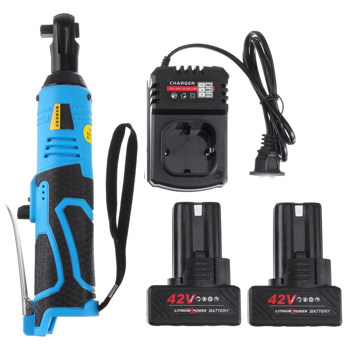 High-powered cordless electric ratchet wrench with 90 N·m of torque and 260 RPM speed, suitable for scaffolding, automotive, and mechanical maintenance tasks