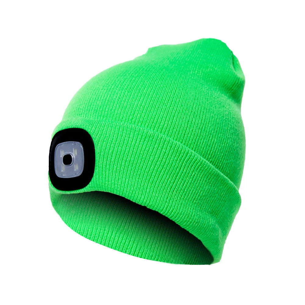 LED Knit Hat with built-in light for night visibility, made from 100% wool