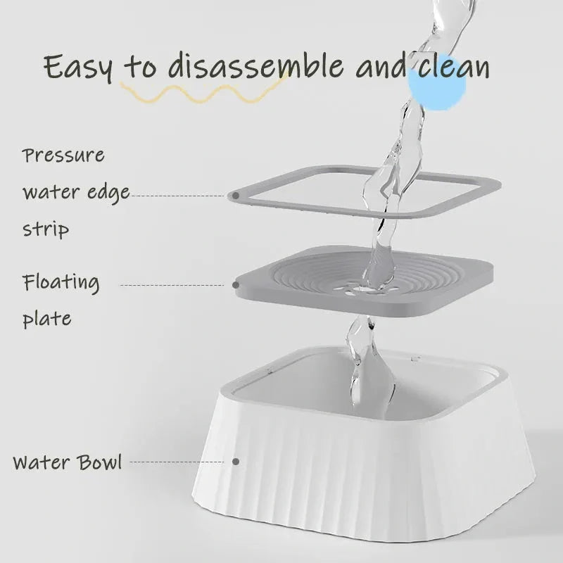 A premium floating pet bowl with a suspended water table design to prevent splashing and keep pets' faces dry