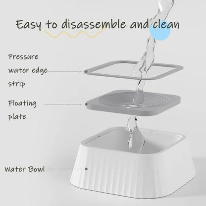 A premium floating pet bowl with a suspended water table design to prevent splashing and keep pets' faces dry