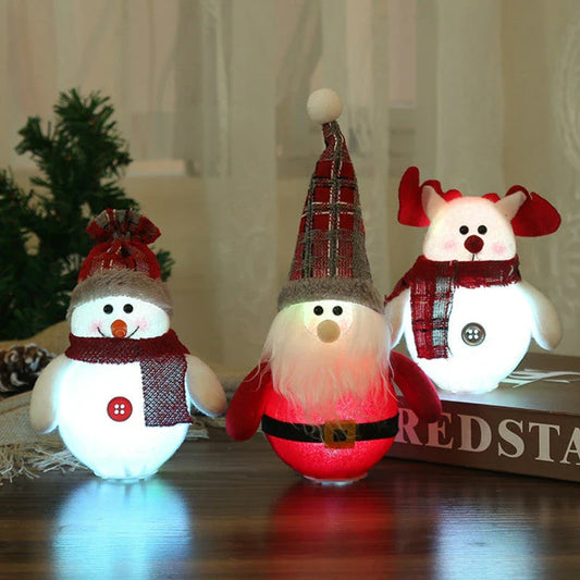 Luminous LED Christmas ornaments with Santa Claus, snowman, and reindeer designs