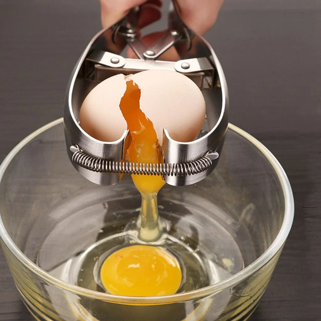Premium stainless steel egg opener with razor-sharp blades for effortless, mess-free egg cracking