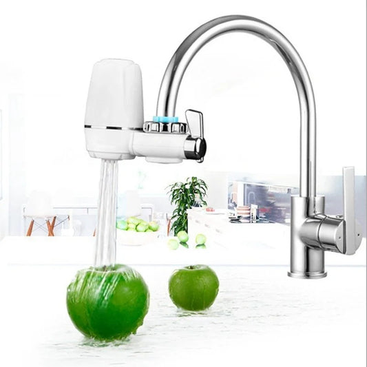 White kitchen tap water purifier with ceramic cartridge and universal adapter