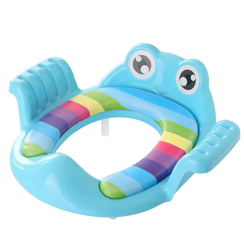 Adjustable non-slip baby toilet seat in Pink, Sky Blue, and Green for safe potty training