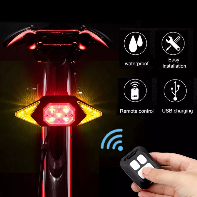 USB rechargeable bicycle turn signal with remote control LED lights for night-time safety