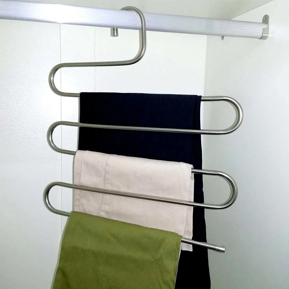 Sturdy and Stylish 5-Tier Pants Rack in Stainless Steel, Designed to Maximize Closet Space and Organize Pants, Jeans, and Trousers