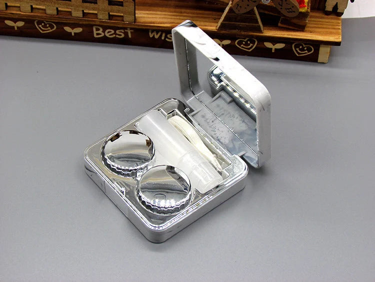 Square marble design contact lens case with mirror and accessories