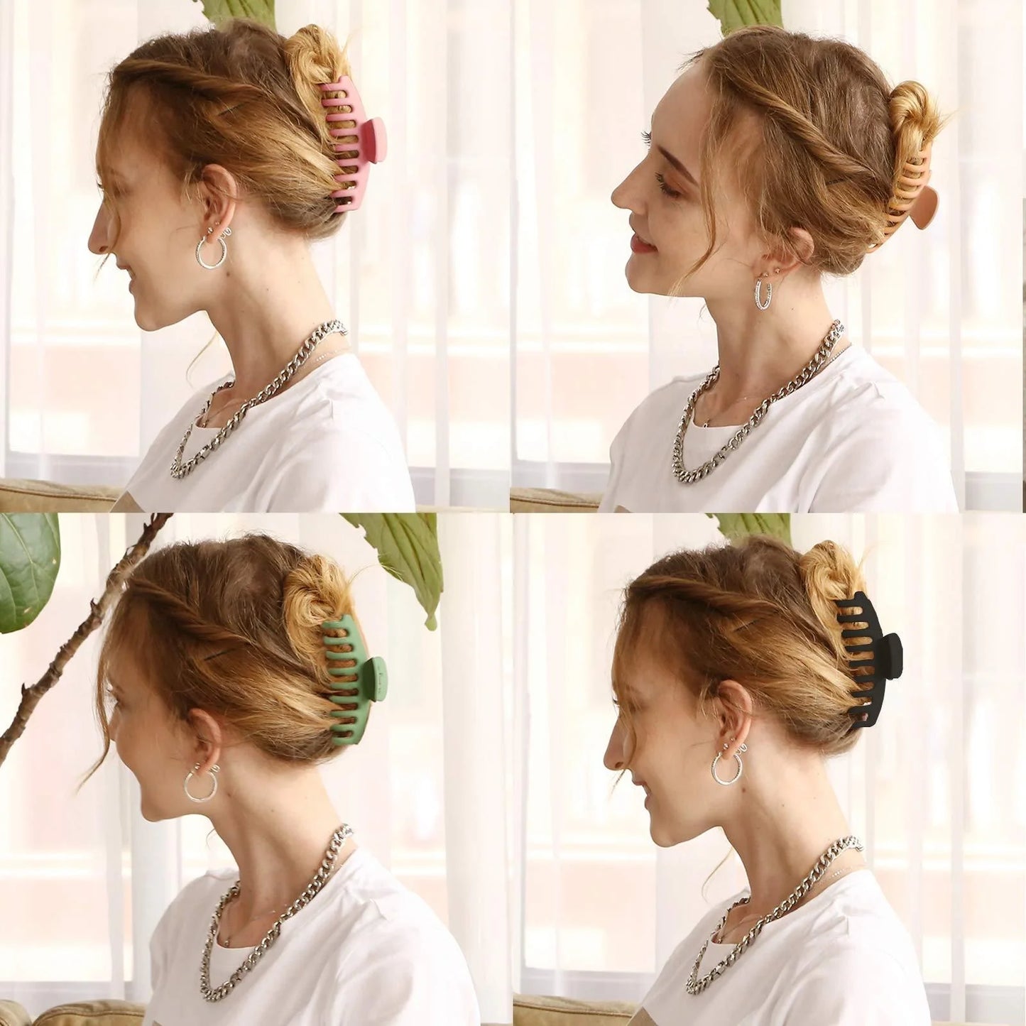 Candy-coloured plastic ponytail clip for showers and daily hair styling