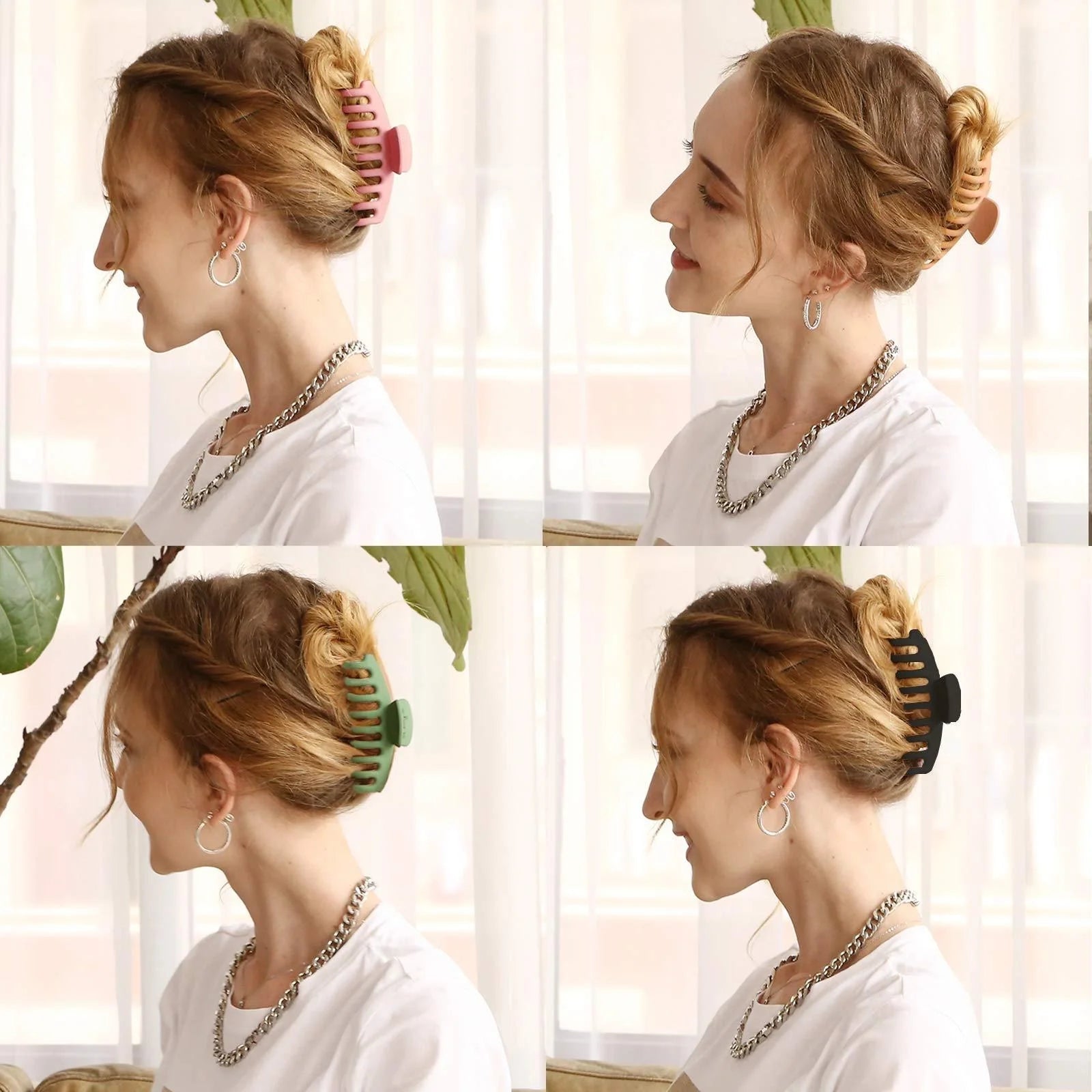 Candy-coloured plastic ponytail clip for showers and daily hair styling