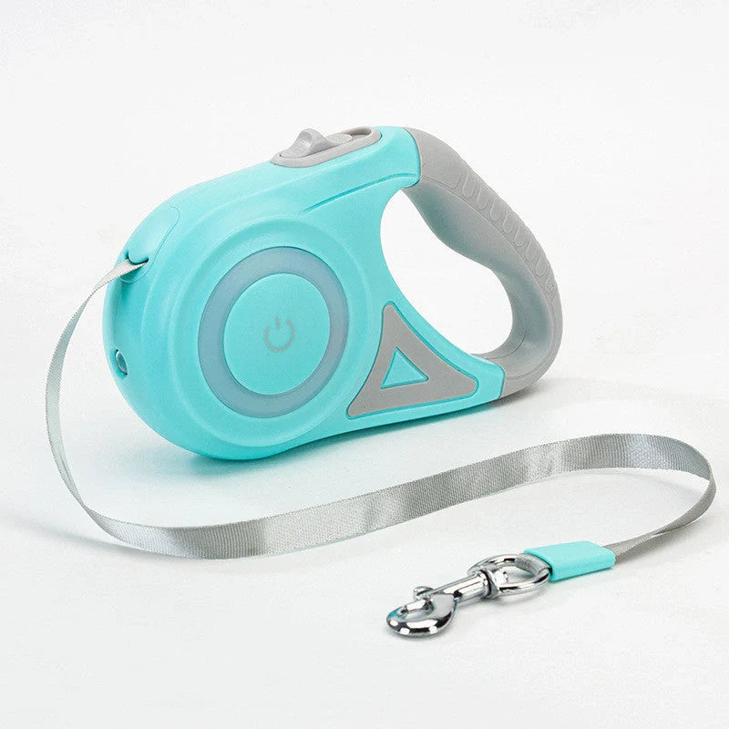 Retractable dog leash with automatic brake system in dream purple, sunshine orange, and mint green