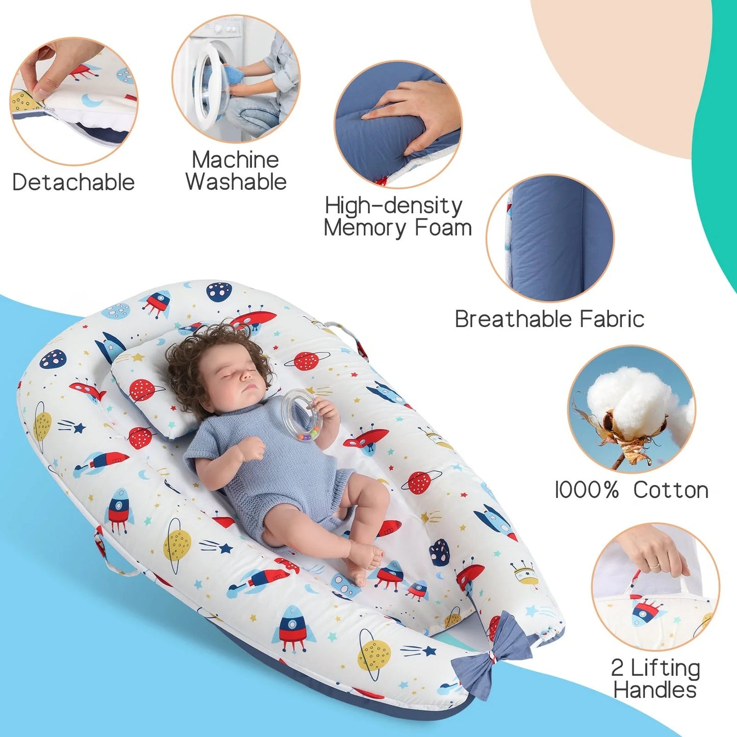Premium Baby's Crib with soft cotton sleeve and memory foam core for comfortable sleep