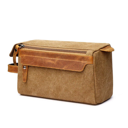 Premium canvas travel toiletry bag with multiple compartments and classic colours