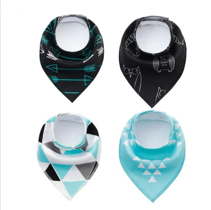 Stylish baby bibs set with arrow, wave, and triangle prints, perfect for keeping your baby clean and fashionable.