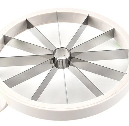 Premium stainless steel watermelon slicer with ergonomic non-slip handles for easy, precise fruit preparation