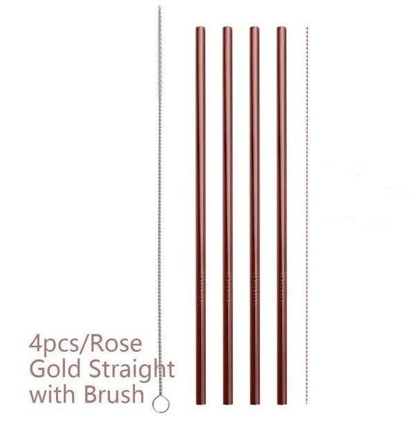 Vibrant reusable stainless steel straws set with cleaning brush, eco-friendly alternative to plastic