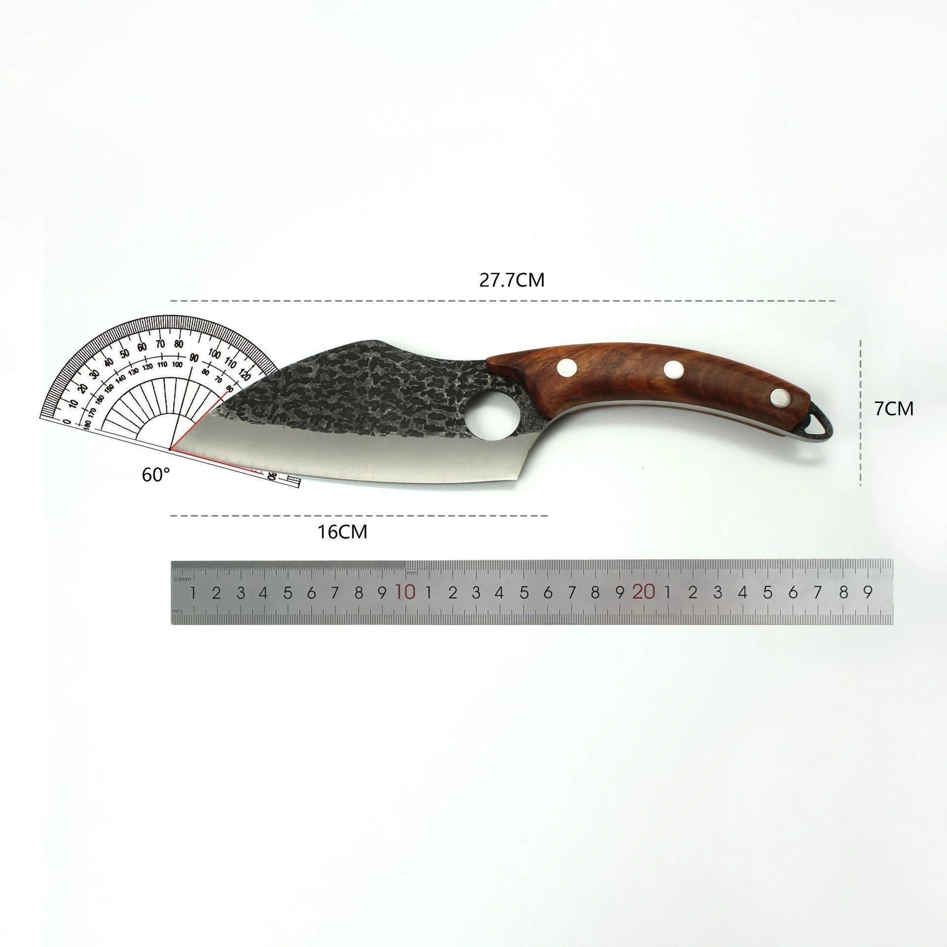 Forged stainless steel boning knife with ergonomic handle and leather sheath