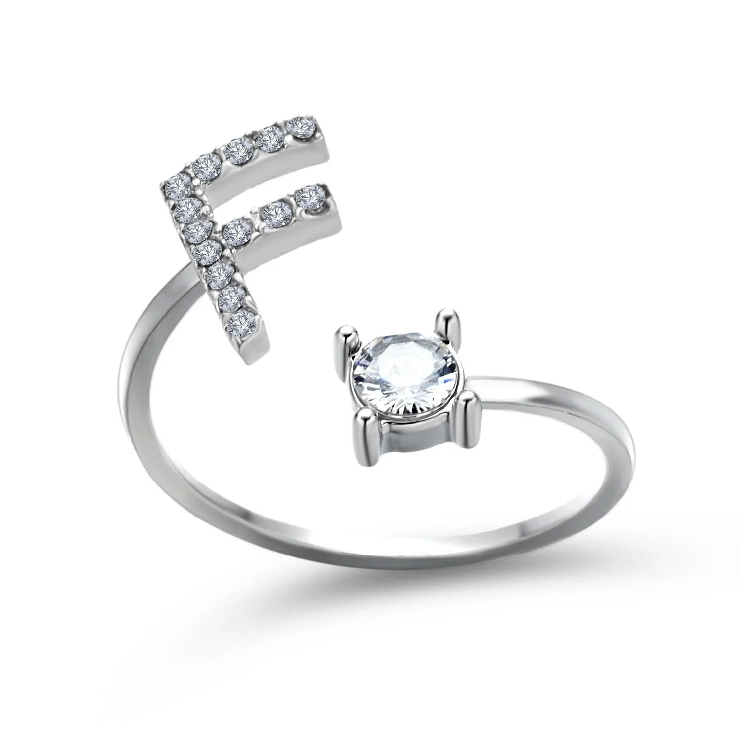 Customizable adjustable ring with 26 letters for women, featuring zircon stones and copper alloy construction