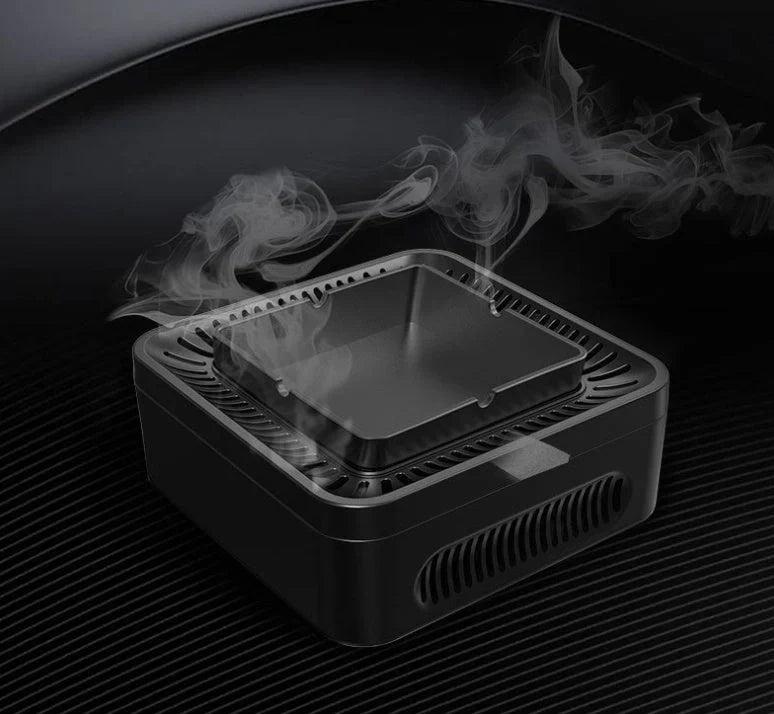 Portable USB rechargeable smokeless ashtray with air filter in black