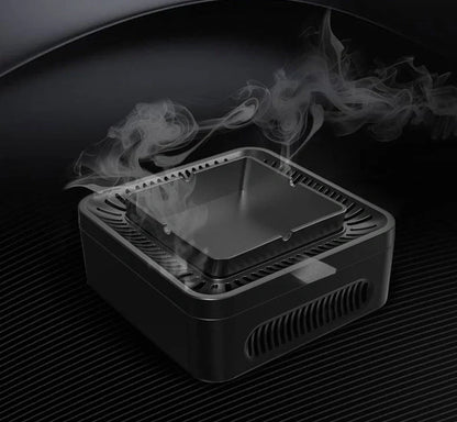 Portable USB rechargeable smokeless ashtray with air filter in black