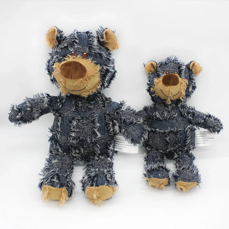 Bear-shaped plush dog toy with squeak sound and bite-resistant features