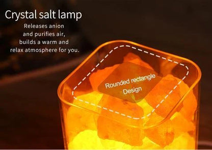 Himalayan salt lamp with warm, amber glow and adjustable lighting settings