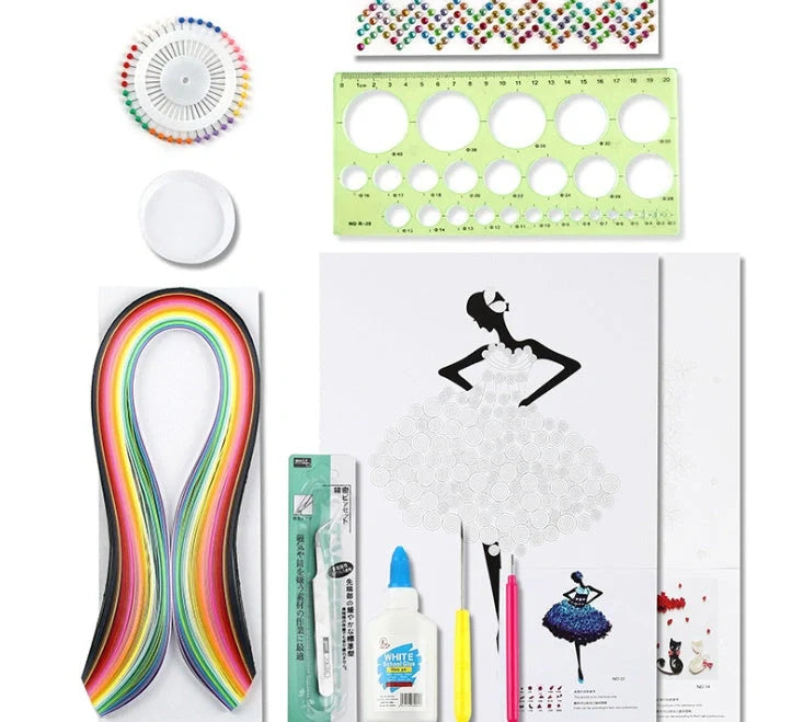 Premium DIY Quill Art Craft Kit with multicoloured paper strips and essential tools for paper quilling
