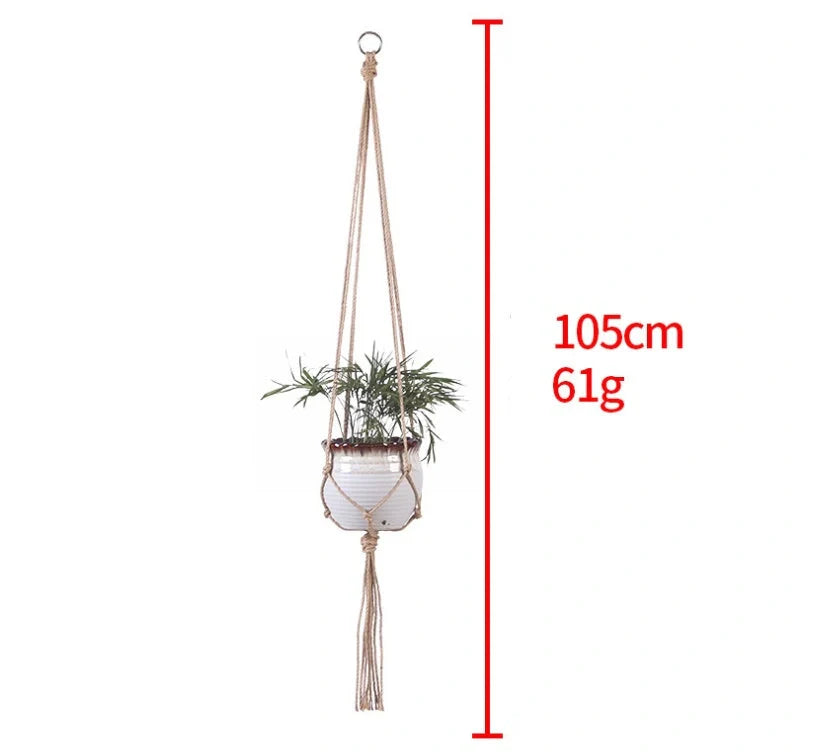 Hand-woven cotton rope plant hanging basket in beige, suitable for pots 5.9" to 7.8" in diameter