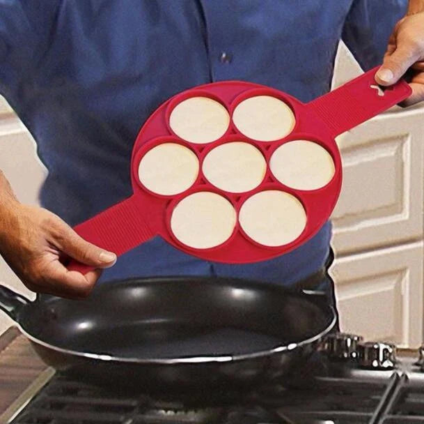 Red Silicone Pancake Mold with Various Shapes for Easily Making Perfect Pancakes at Home