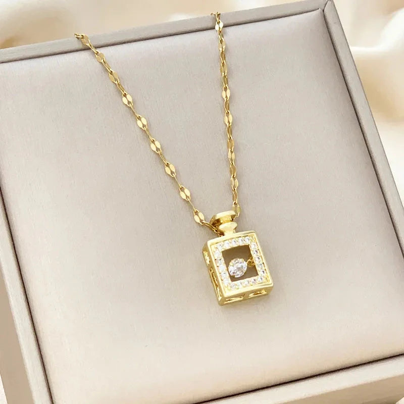 Valentine's Day titanium steel perfume bottle pendant necklace with zircon detail