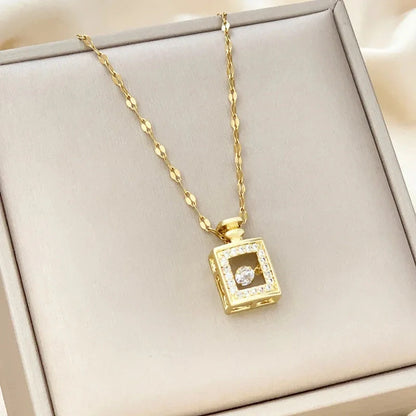 Valentine's Day titanium steel perfume bottle pendant necklace with zircon detail